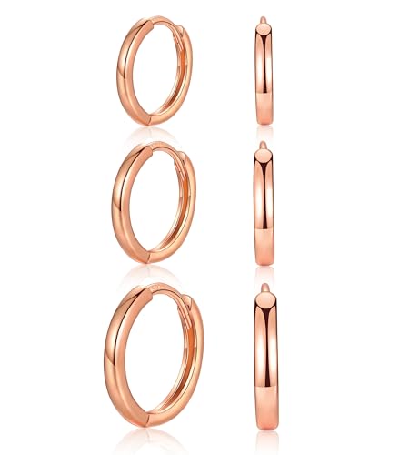 MASOP Ohrringe Rosegold, 3 Paar Creolen Set Rose Vergoldet Silber 925 Stecker 8/10/12mm Damen Frauen Mädchen Simpel Basis Leicht von MASOP