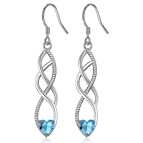 MASOP Ohrringe Silber 925 Hängend Unendlichkeitszeichen AAA Zirkonia Blau Herz Hängeohrringe Lange Infinity Ohrhänger Hochzeit Schmuck für Damen Frauen Braut von MASOP