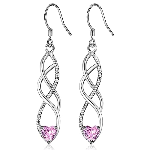 MASOP Ohrringe Silber 925 Hängend Unendlichkeitszeichen AAA Zirkonia Rosa Herz Hängeohrringe Lange Infinity Ohrhänger Hochzeit Schmuck für Damen Frauen Braut von MASOP