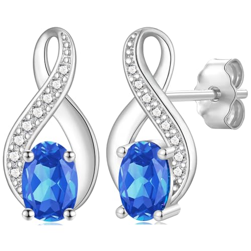 MASOP Ohrringe Stecker Unendlichkeitszeichen AAA Zirkonia Blau Oval Ohrstecker Infinity für Damen Frauen Braut von MASOP