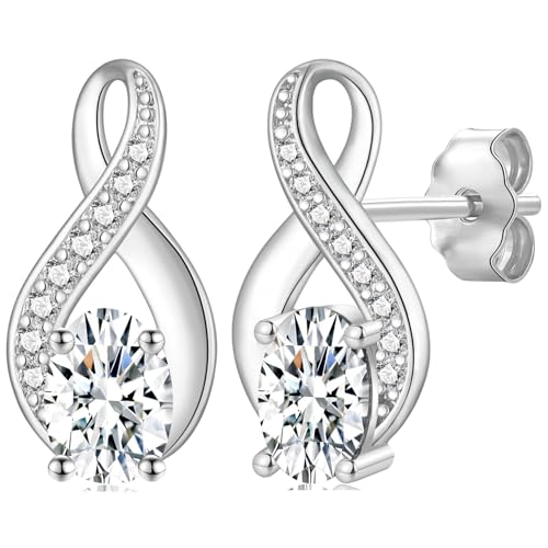 MASOP Ohrringe Stecker Unendlichkeitszeichen AAA Zirkonia Weiß Oval Ohrstecker Infinity für Damen Frauen Braut von MASOP
