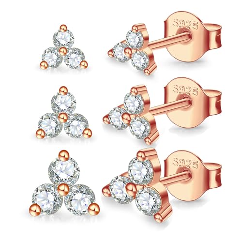 MASOP Ohrstecker Rosegold Set, Klein Zirkonia Silber 925 Stecker Rosevergoldet 3mm/4mm/5mm Schmuck Geschenke für Frauen Damen Mädchen von MASOP