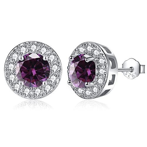 MASOP Ohrstecker Silber 925, Geburtsstein Amethyst Ohrringe Runde Zirkonia Schmuck Geschenke für Frauen Damen Mädchen zum Geburtstag von MASOP