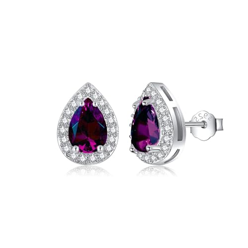 MASOP Ohrstecker Silber 925, Geburtsstein Amethyst Ohrringe Silber für Frauen Damen Mädchen Schmuck Geschenke zum Geburtstag Februar von MASOP