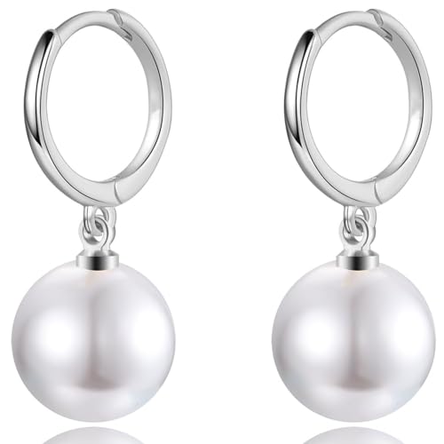 MASOP Perlenohrringe Creolen Silber 925 Ohrringe mit Runde Perlen Anhänger für Damen Frauen Mädchen von MASOP