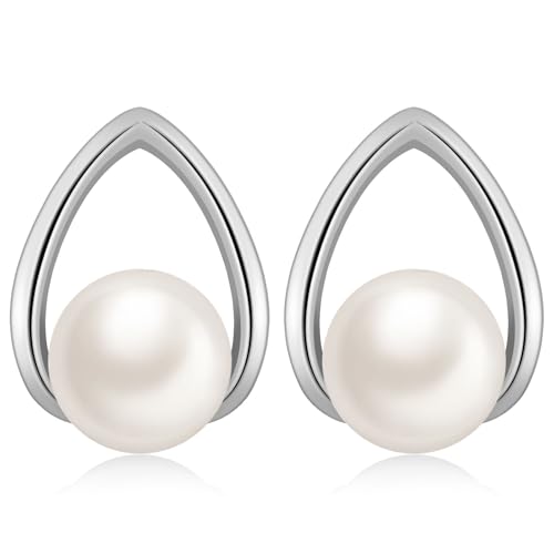 MASOP Perlenohrringe Ohrstecker Weiße Perlen Tropfen Perlenohrstecker für Damen Frauen Freundin Mama Braut von MASOP