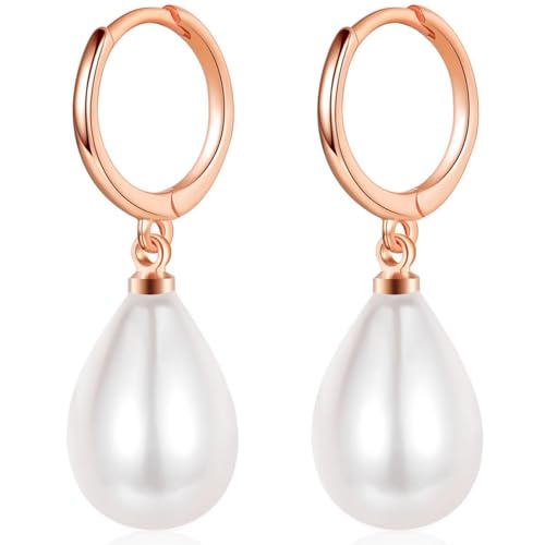 MASOP Perlenohrringe Rosegold Creolen Silber 925 Rose Vergoldet Ohrringe Perlen Tropfen für Damen Frauen Mädchen von MASOP