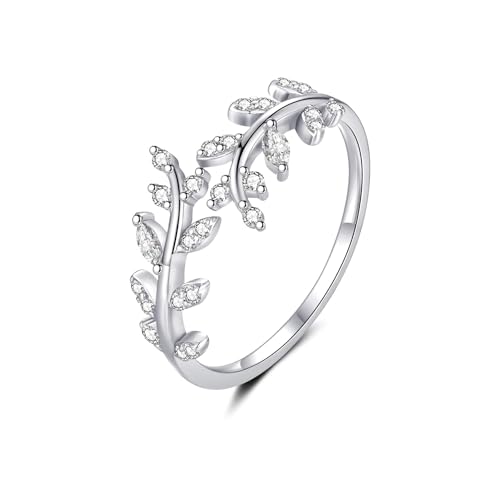 MASOP Ring Sterling Silber 925 Zweig Blatt Verstellbar Offener Ringe AAA Zirkonia Schmuck Sterlingsilber Geschenke für Damen Frauen Freundin Schwester Mutter von MASOP