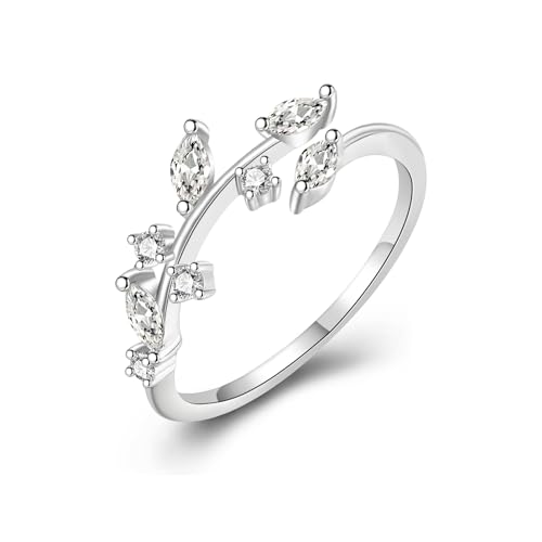MASOP Ringe Frauen, Sterling Silber 925 Blatt Offener Ringe mit AAA Zirkonia Blatt Verstellbar Kleine Geschenke für Damen Frauen Freundin Mädchen Schwester Mutter MASOP Ringe Frauen, Sterling Silber 925 Blatt Offener Ringe mit AAA Zirkonia Blatt Verstellbar Kleine Geschenke für Damen Frauen Freundin Mädchen Schwester Mutter von MASOP
