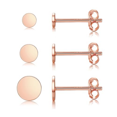 MASOP Sterling Silber Ohrring Rose Gold Set 3mm 4mm 5mm Rund Rosegold Ohrstecker für Damen Herren Mädchen von MASOP