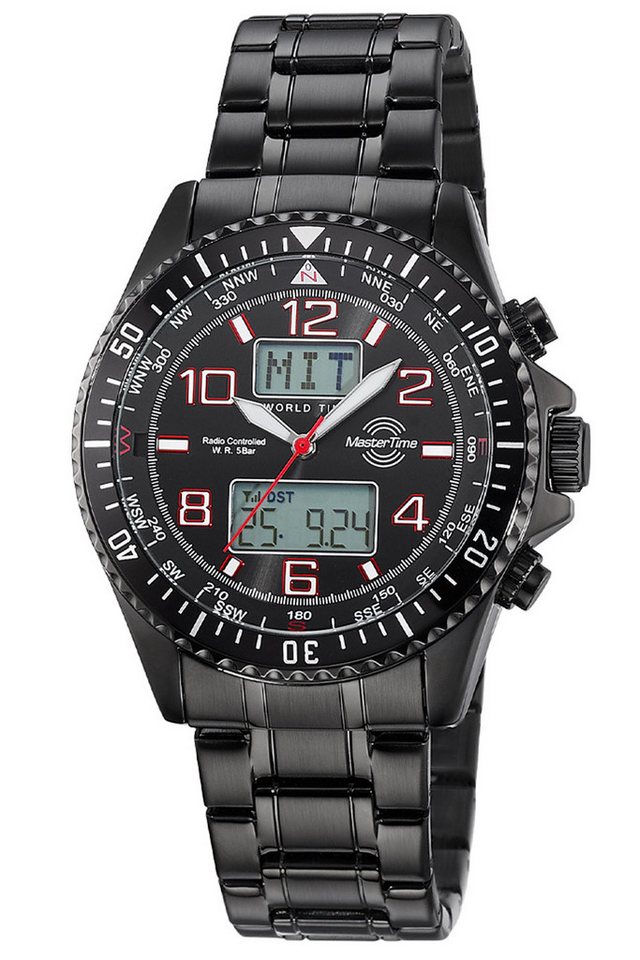 MASTER TIME Funkuhr Funk Super Power Schwarz mit 2 Bändern von MASTER TIME