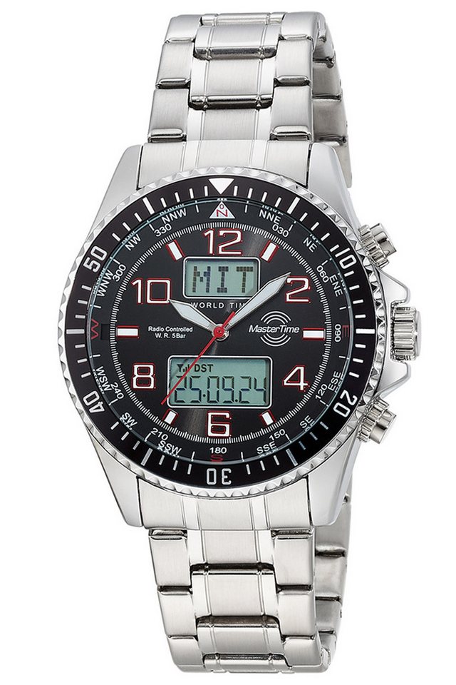 MASTER TIME Funkuhr Funk Super Power Stahl/Schwarz mit 2 Bändern von MASTER TIME