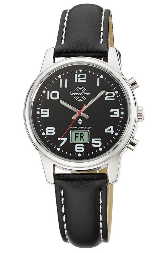 MASTER TIME Funkuhr Funkarmbanduhr für mit Lederband Schwarz von MASTER TIME
