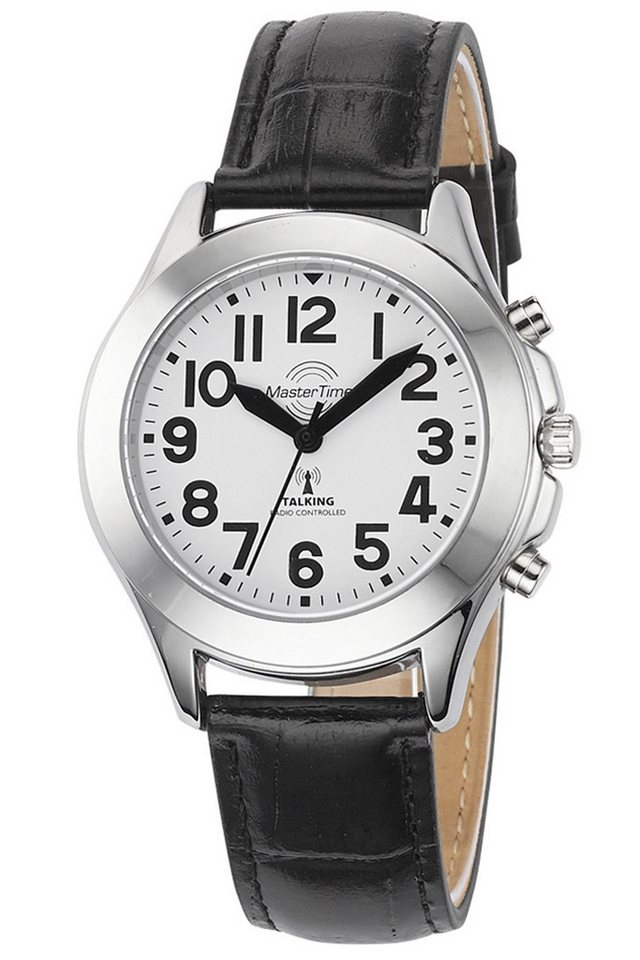 MASTER TIME Funkuhr Sprechende Funk mit Lederband von MASTER TIME