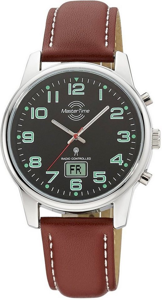 MASTER TIME Funkuhr Super Power MTGA-10426-22L, Armbanduhr, Quarzuhr, Herrenuhr, Datum, Leuchtzeiger, Lederarmband von MASTER TIME