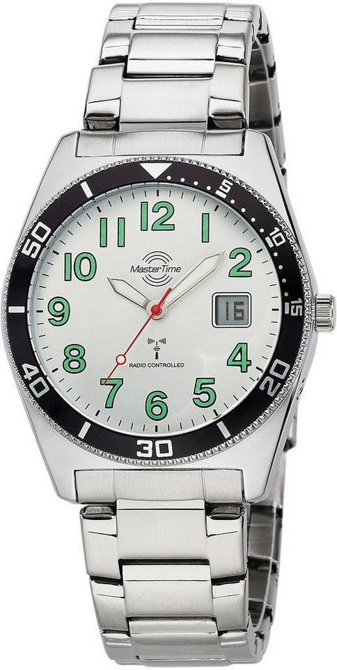 MASTER TIME Funkuhr Super Power Sporty, Armbanduhr, Quarzuhr, Herrenuhr, Datum, Leuchtzeiger, Edelstahlarmband von MASTER TIME