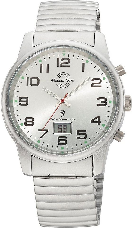 MASTER TIME Funkuhr Super Power MTGA-10822-42M, Armbanduhr, Quarzuhr, Herren, Datum, Leuchtzeiger, Flexband, Zugband von MASTER TIME