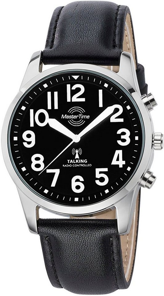 MASTER TIME Funkuhr Sprechende Funkuhr MTGA-10868-22L, Armbanduhr, Quarzuhr, Herrenuhr, Datum, Lederarmband von MASTER TIME