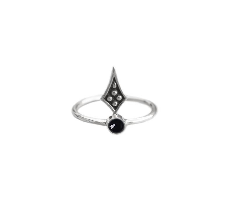 Oni Phalanx Ring Aus Massivem Silber Und Onyx, Boho-Chic-stil von MASTONEparis