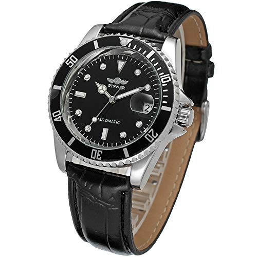 MASTOP Herren Automatische Mechanische Uhren Lederband Kalender Wasserdicht Männer Luxus Armbanduhren, Schwarz, Mechanisch, selbstaufziehend von MASTOP