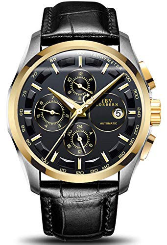 TEINTOP Ibv Automatik Uhr Herren Mechanische Selbstwind Datum Leder Armband(Gold Schwarz) von MASTOP