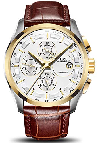 TEINTOP Ibv Automatik Uhr Herren Mechanische Selbstwind Datum Leder Armband(Gold Weiß) von MASTOP