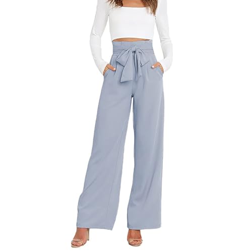 Anzughose für Damen Business Lässig Stretch Schmales Bein Zum Anziehen Arbeitshose Büro Elegante Hose mit Taschen mit Gürtel mit Schleife Lange Hose Hohe Taille Mode Anzughose ( Color : Blue , Size : von MASUCOR