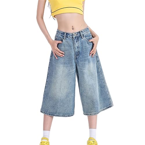 Denim Shorts Damen High Waist Kurze Jeanshose Sommer Jeans Shorts Baggy Jorts Lässige Shorts mit Weitem Bein Crop-jeans Knielang Jeans Shorts Streetwear Y2K Style Hip Hop(XXL) von MASUCOR