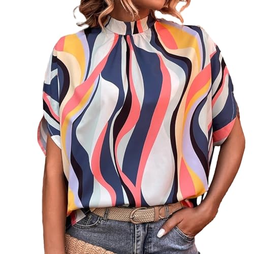 MASUCOR Damen Chiffon Lose Fledermaus Bluse mit Kurzen Flatter Ärmel Leichte Fließende Bluse Rundhalsausschnitt Doppellagige Poncho Tuniken Hinten Schnüren Verspotten Nacken Sommer(Multi-colored,XL) MASUCOR Damen Chiffon Lose Fledermaus Bluse mit Kurzen Flatter Ärmel Leichte Fließende Bluse Rundhalsausschnitt Doppellagige Poncho Tuniken Hinten Schnüren Verspotten Nacken Sommer(Multi-colored,XL) von MASUCOR