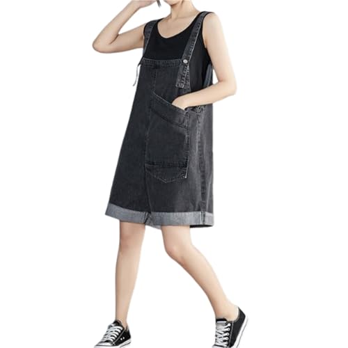 MASUCOR Damen Denim Kurze Latzhose Boyfriend-stil Overall Latzoverall Damen Knielang Jeans Verstellbar Trägerhose Denim Shorts Hotpants Kurz Cargohose mit Taschen(Grey,M) von MASUCOR
