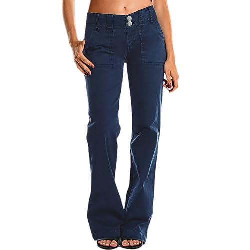MASUCOR Damen Jeans Low Rise Hüftjeans Hose Röhrenjeans Slim Fit Gerade Bein Denim Hosen Vintage Lose Jeans Frauen Bootcut Jeans Schlaghose mit Knopfleiste(Blue,S) von MASUCOR