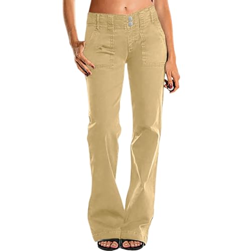 MASUCOR Damen Jeans Low Rise Hüftjeans Hose Röhrenjeans Slim Fit Gerade Bein Denim Hosen Vintage Lose Jeans Frauen Bootcut Jeans Schlaghose mit Knopfleiste(Brown,M) von MASUCOR