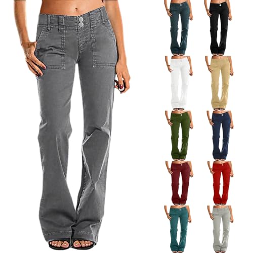 MASUCOR Damen Jeans Low Rise Hüftjeans Hose Röhrenjeans Slim Fit Gerade Bein Denim Hosen Vintage Lose Jeans Frauen Bootcut Jeans Schlaghose mit Knopfleiste(Dark Gray,M) von MASUCOR