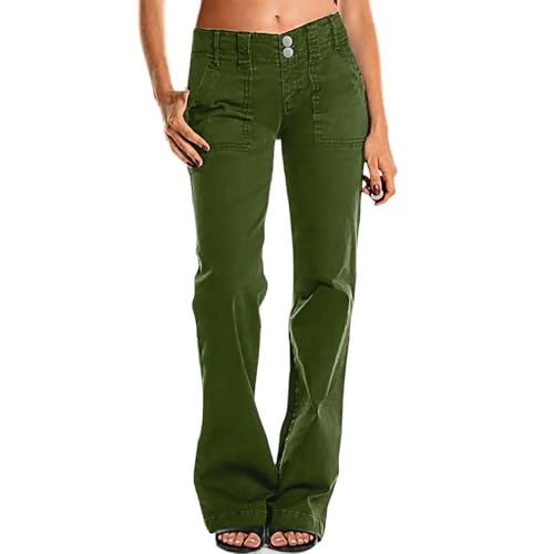 MASUCOR Damen Jeans Low Rise Hüftjeans Hose Röhrenjeans Slim Fit Gerade Bein Denim Hosen Vintage Lose Jeans Frauen Bootcut Jeans Schlaghose mit Knopfleiste(Green,XL) von MASUCOR