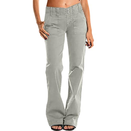 MASUCOR Damen Jeans Low Rise Hüftjeans Hose Röhrenjeans Slim Fit Gerade Bein Denim Hosen Vintage Lose Jeans Frauen Bootcut Jeans Schlaghose mit Knopfleiste(Grey,XXL) von MASUCOR