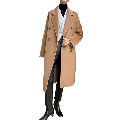 MASUCOR Damen Wollmantel Zweireihiger Winter Mantel mit Taschen und Gürtel Langarm Mittellanger Trenchcoat Damen Schwarz Damen Mantel Herbst Elegant Übergangsmantel(Brown,M) von MASUCOR
