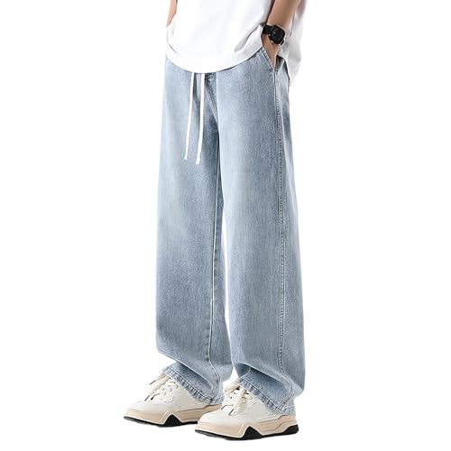 MASUCOR Herren Jeans Hose Regular Slim Stretch Herren Bootcut Jeans mit Gerader Passform Jeanshosen Herren Elastischer Bund mit Kordelzug Jeans mit Weitem Bein(Light Blue,XL) von MASUCOR