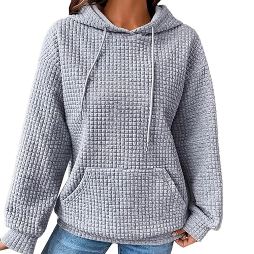 MASUCOR Kapuzenpullover Damen Hoodie Pullover Sweatshirt Langarm Tops Waffel Casual Oberteile Herbst Winter Sweatshirt Oberteil Pulli Soft Loungewear Kapuzen-sweatshirt(Grey,XL) von MASUCOR