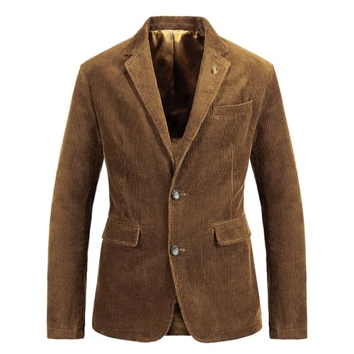 MASUCOR Sakko Cord Herren Slim Fit Modern Party Blazer Men Casual Suits Elegant Hochzeit Sakko Anzugjacke Blazer Männer Blazer 2 Knöpfe Einreihig Einfarbig Mantel(Dark Brown,L) von MASUCOR