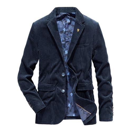 MASUCOR Herren Sakko Regular Fit - Cord Casual Blazer 2 Knöpfe Hochzeitsanzug Jackett Freizeit Sportsakko Business (Blue, XL) von MASUCOR