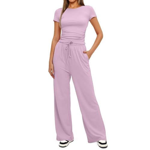 Zweiteiliger Damen Trainingsanzug Damen Freizeitanzüge Damen Outfit Komplettes Set Activewear Fitnessstudio Jogger Trainingsanzüge Kurze Ärmel Pullover Lockere Jogginghose mit Weitem Bein ( Color : Pi Zweiteiliger Damen Trainingsanzug Damen Freizeitanzüge Damen Outfit Komplettes Set Activewear Fitnessstudio Jogger Trainingsanzüge Kurze Ärmel Pullover Lockere Jogginghose mit Weitem Bein ( Color : Pi von MASUCOR