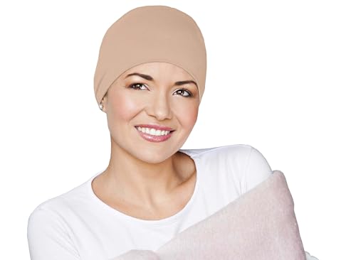 MASUMI Chemo Bio-Kopfebedckung - SCHLAFMÜTZE | Krebskopfbedeckung für Frauen mit Haarausfall | Alopezia Mützen & Kopfbedeckungen | Unisex (DE/NL/SE/PL, Alphanumerisch, Einheitsgröße, Champagner) von MASUMI