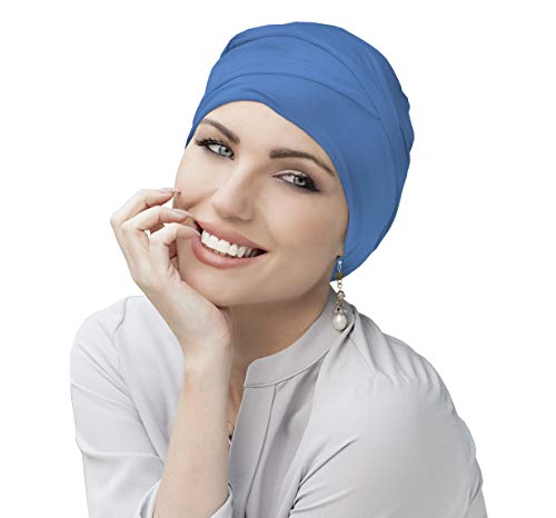 MASUMI Chemo Bio-Kopfebedckung - Scarlet Turban | Krebskopfbedeckung für Männer & Frauen mit Haarausfall | Alopezia Mützen & Kopfbedeckungen | 95% Baumwolle (Farbe: Ozeanblau) von MASUMI