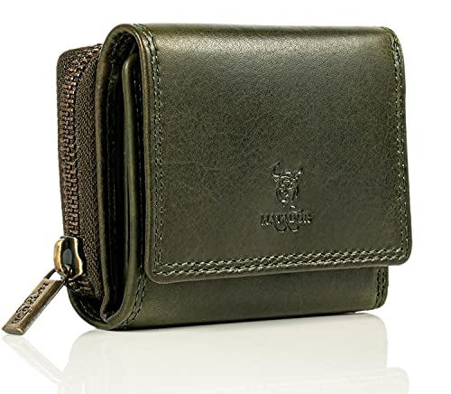 MATADOR Geldbeutel Herren Klein Leder #CHIQUITO Mini Portemonnaie mit edler Geschenk Box, Elegante Kleine Geldbörse mit RFID Blocker, Luxus Geldbörse Herren Klein mit Münzfach in Grün von MATADOR