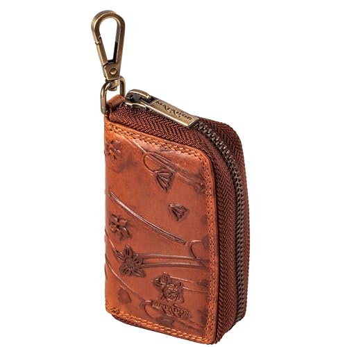MATADOR Schlüsseletui Damen Leder #BARI mit edler Geschenk Box, Elegante Autoschlüssel Tasche mit Schlüsselanhänger, RFID Portemonnaie, Luxus Schlüsselhülle mit Einzelfach, Blumen Braun von MATADOR