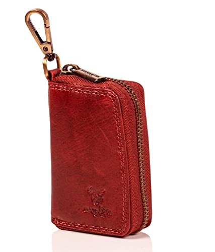 MATADOR Schlüsselmäppchen Damen Leder #BARI mit edler Geschenk Box, Elegante Schlüssel Tasche mit Schlüsselanhänger, RFID Geldbörse, Luxus Autoschlüssel Tasche mit Einzelfach, Rot von MATADOR