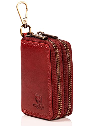MATADOR Schlüsseltasche Damen Leder #KOPENHAGEN mit edler Geschenk Box, Elegante Schlüssel Tasche mit Schlüsselbund, RFID Geldbörse, Luxus Autoschlüssel Tasche mit Doppel Fach, Rot von MATADOR