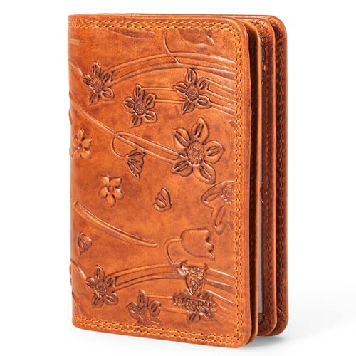 MATADOR Visitenkartenetui Damen Leder #Porto mit edler Geschenk Box, Elegante RFID Blocker Karte Hülle, Luxus KFZ Schein Schutzhülle Viele Kartenfächer in Blumen Braun von MATADOR