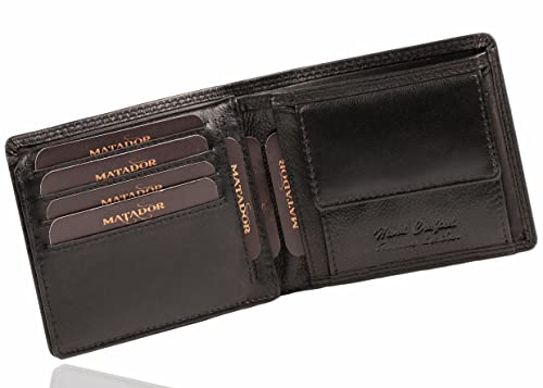 MATADOR Herren Geldbörse Portemonnaie Leder Viele Fächer Querformat | Männer Geldbeutel Herren Leder mit RFID Schutz | Echtleder Brieftasche Portmonee Viele Karten Fächer | Männerportemonnaie Schwarz von MATADOR