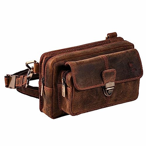 MATADOR (3 in 1 Tasche) „Kairo“ – hochwertige Handy Bauchtasche Leder Herren – Umhängetasche Damen mit viel Platz für Portemonnaie – stylische Gürtel-Tasche mit robusten Gürtelschlaufen Hunter Braun von MATADOR